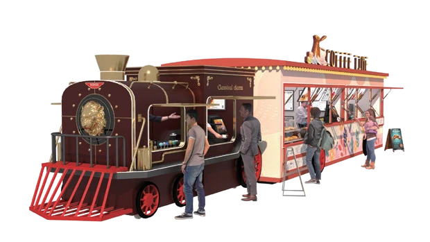 Vento Express. Фуд-трак с оформлением в виде паровоза.