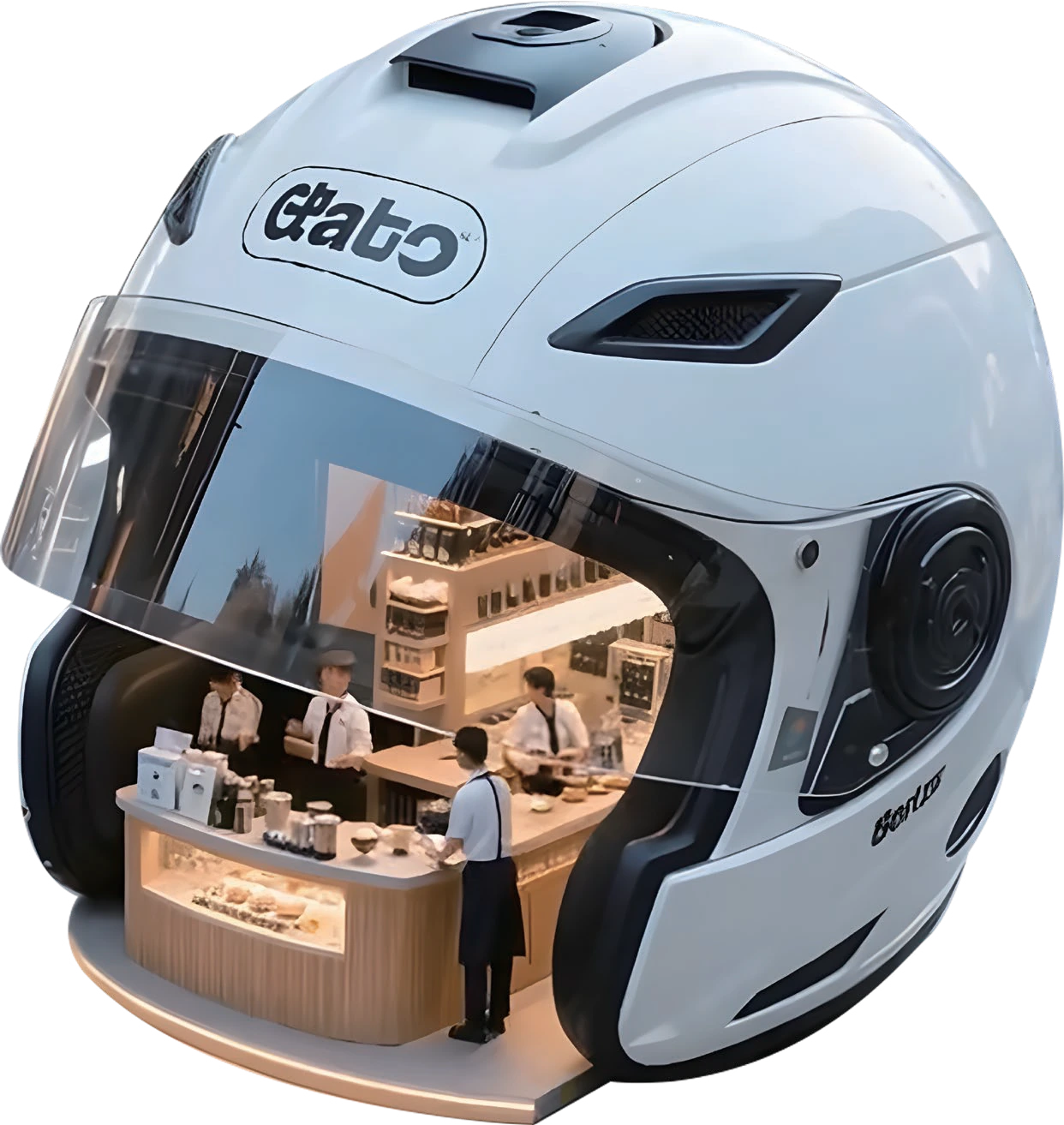 Vento Moto. Кофейный павильон в форме мотоциклетного шлема.