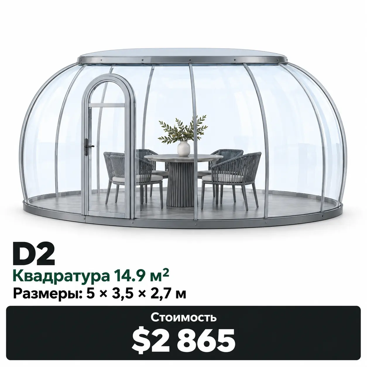 Sfera D2 · 14,9 м². Размеры: 5 × 3,5 × 2,7 м. Цена: 2 865 $.